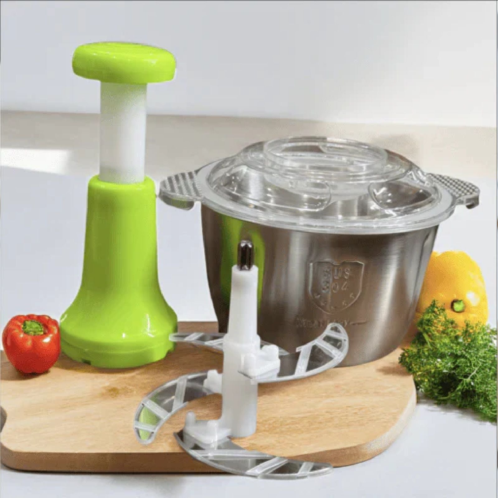2 Litre 4 Blades Meat and Vegetable Manual Push Chopper with Stainless Steel Bowl ashostore