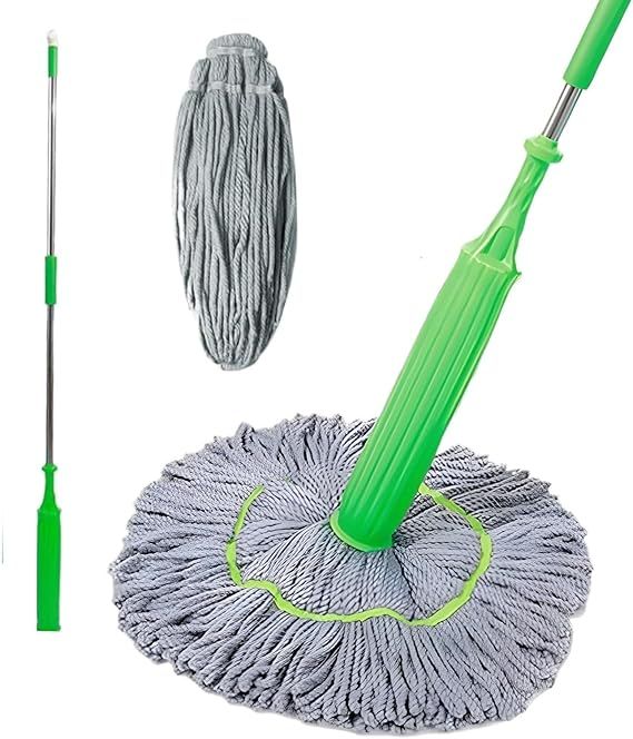 Green Twist Mop 2 in 1 Dehydrated Floor Cleaning mop Microfiber Cleaner Wet and Dry Mopping ashostore