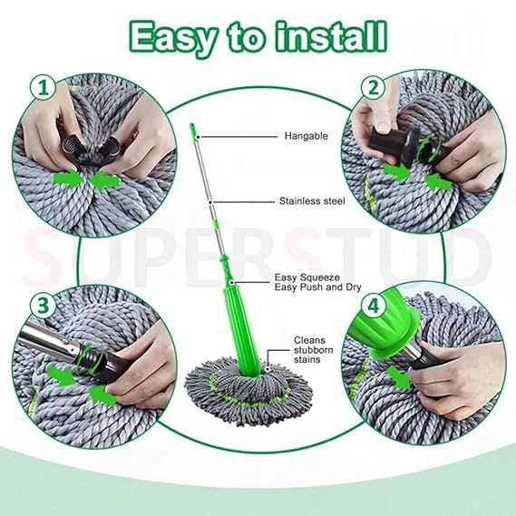 Green Twist Mop 2 in 1 Dehydrated Floor Cleaning mop Microfiber Cleaner Wet and Dry Mopping ashostore