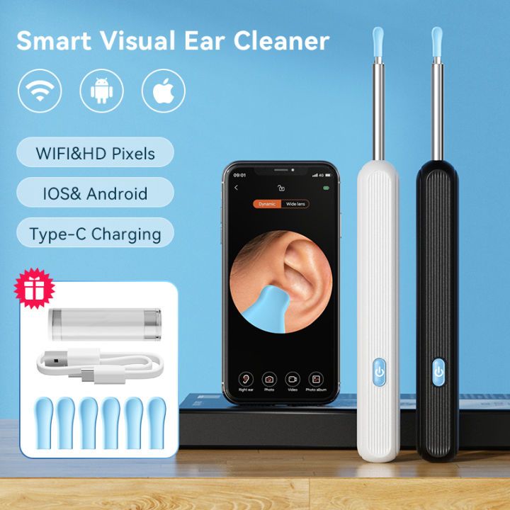 SmartScan Wireless Ear Cleaner with Camera Wireless Otoscope 1080P HD Camera Ear Wax Removal Kit for iPhone iPad Android 360 Wide Angle Lens ashostore