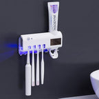 Smart UV Toothbrush Holder and Toothpaste Dispenser Bathroom Toothbrush Holder Wall Mounted Toothpaste Dispenser with Rechargeable Solar Powered Rechargeable USB Charging ashostore